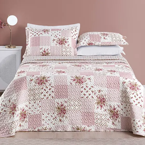 Colcha Bouti Estampada Dupla Face 3 Peças Porta + Travesseiros com Aba Americana – Casal/Queen/King