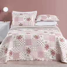 Colcha Bouti Estampada Dupla Face 3 Peças Porta + Travesseiros com Aba Americana – Casal/Queen/King