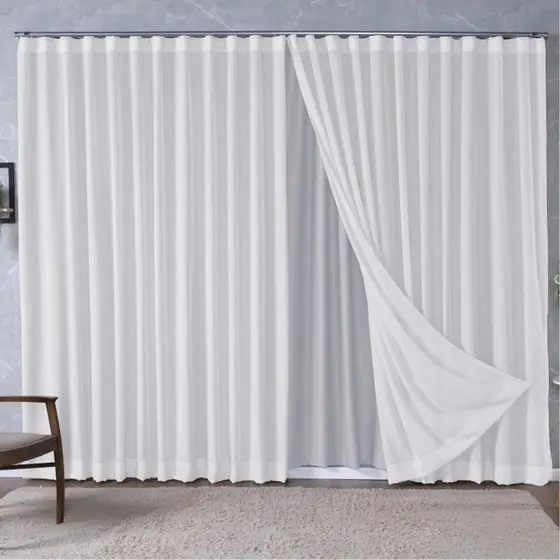 Cortina Voil Linho Trilho Suíço 6,00x2,30/2,60/2,80 C/ Forro Blackout