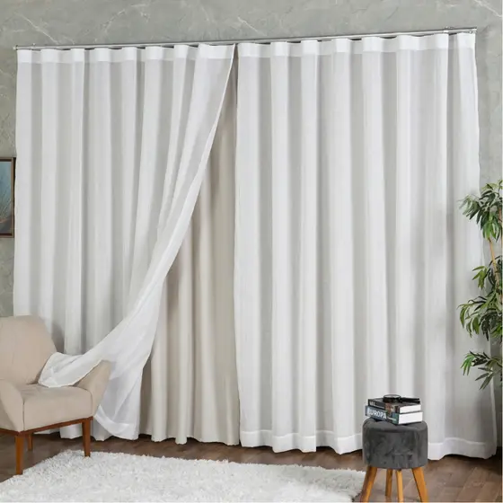 Cortina Trilho Suíço Duplo Voil Linho C/ Forro Blackout 4,00 x 2,30/2,40//2,50/2,60/2,70/2,80 Alto Padrão