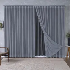 Cortina Voil Linho Trilho Suíço 8,00 x 2,30/2,40/2,50/2,60/2,70/2,80 c/ Forro Blackout