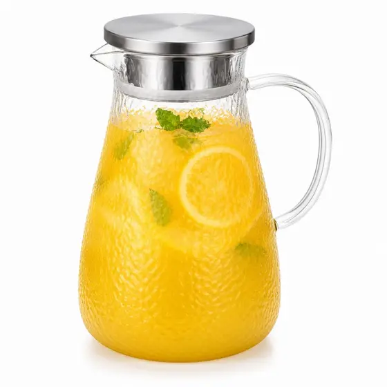 Jarra de Vidro Premium 1,8L Tampa Inox para Mesa Posta Sofisticada Suco Água Moderna Haven Drinks