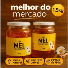 Kit 2 Mel Puro Natural Flor de Minas com Favo de Abelha Silvestre Artesanal Produto Natural