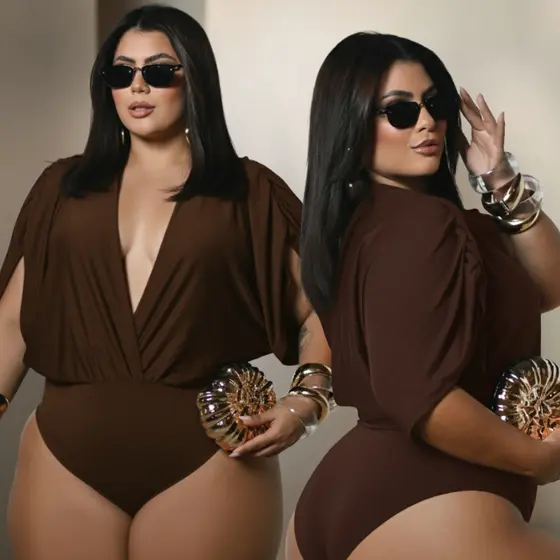Body Feminino Plus Size Suplex Premium Elegante Dia a Dia Balada Bori Decote Ajustável Zero Transparência Modelável
