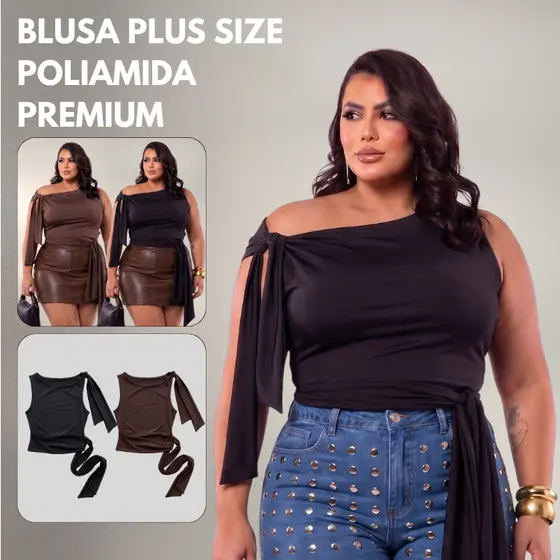 Blusa com Amarração Ajustável Estilosa Plus Size Tecido Duplo Poliamida Premium Modelador Confortável Versátil