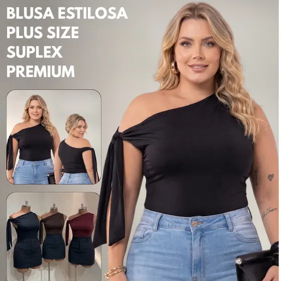 Blusa Plus Size Nó Ajustável Suplex Premium Tecido Duplo Estilosa Zero Transparência G1 G2 Luxo Modeladora
