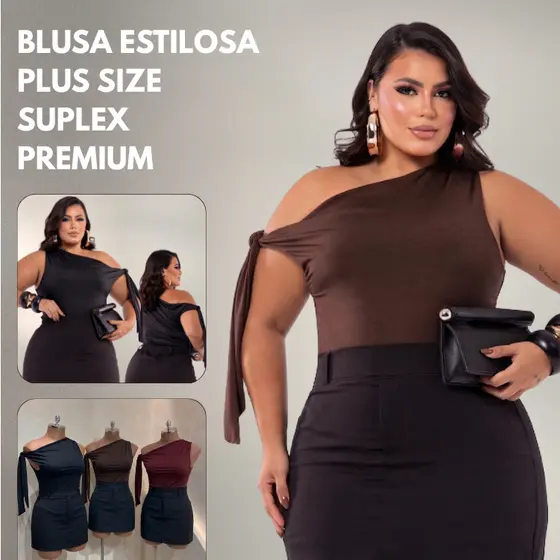 Blusa Plus Size Modeladora Tecido Suplex Premium Duplo Alta Compressão Zero Transparência Nó Ajustável