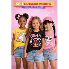 kit 3 camisetas infantil menina criança lindas promoção envio rápido