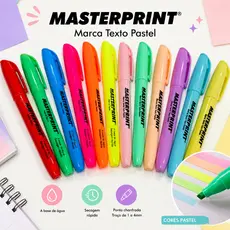 Kit 12 / 6 Marca Texto / 6 Neon + 6 pastel / Caneta Marca Textos MasterPrint Envio Imediato
