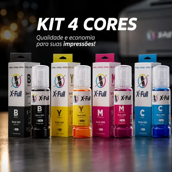 Tinta X-Full Kit Completo 4 Cores Office 70 ml Compativel C/ L504/544 L3250 L3150 L3110 L3210 Alta Qualidade Original