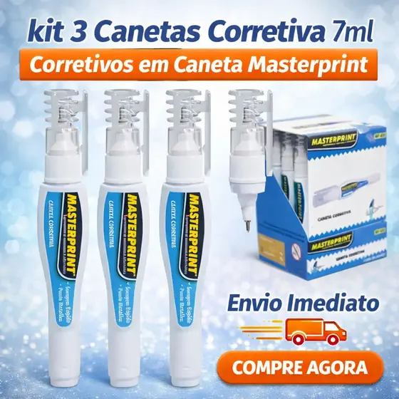 kit 3 Canetas Corretiva 7ml Corretivos em Caneta Masterprint