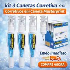 kit 3 Canetas Corretiva 7ml Corretivos em Caneta Masterprint