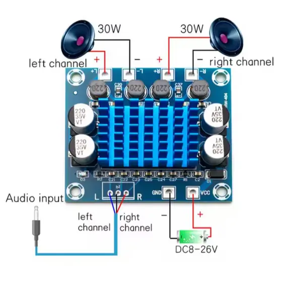 Placa Amplificador Estéreo TPA3110 XH‑A232 – Dupla Saída