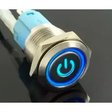 Botão de Aço Inoxidável com LED azul ON / OFF – 16mm | 12 a 24V