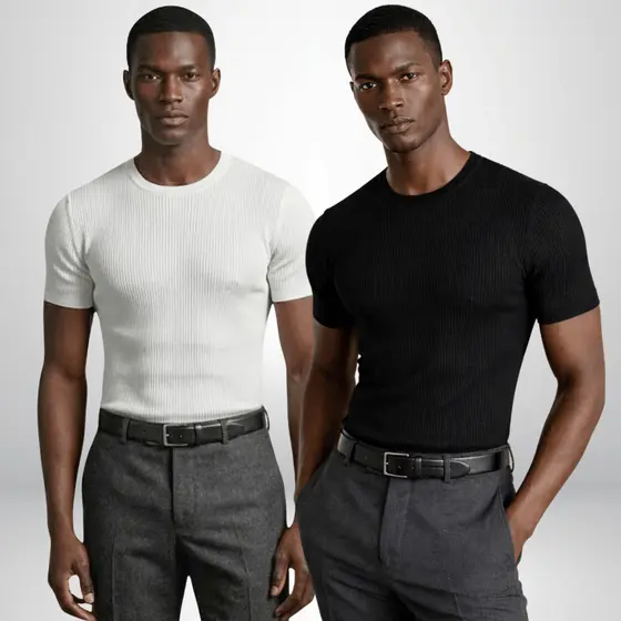 Kit 2 Camiseta Masculina Canelada Americana Ribana Premium Slim