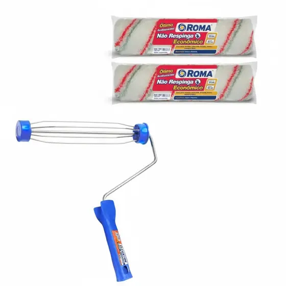Kit 2 Rolos de Pintura Não Respinga + 1 Cabo - Roma