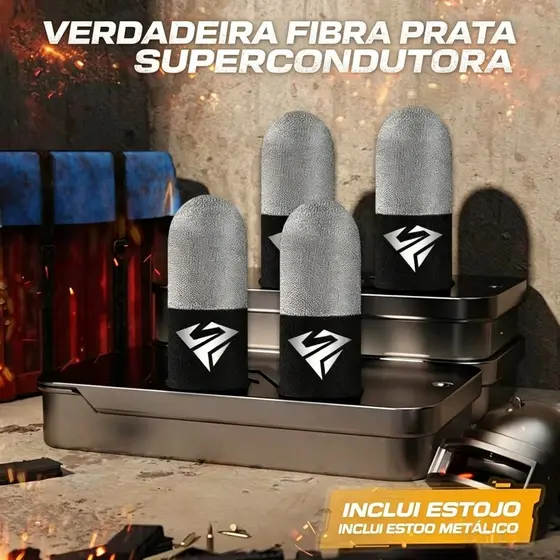 Dedais Gamer Super Condutivos Anti Suor Respiráveis 4 Peças Estojo Metálico Incluso Para PUBG Free Fire COD