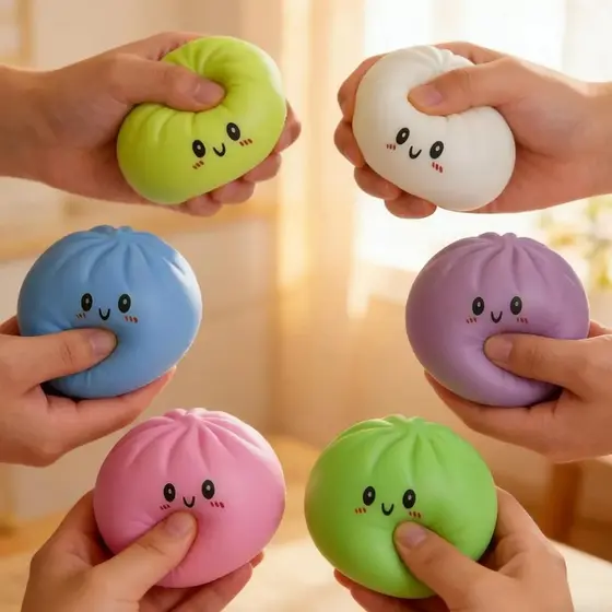Squishy Dumpling Caixa Surpresa Colorido com Cestinha Pãozinho Antiestresse Cor Aleatória