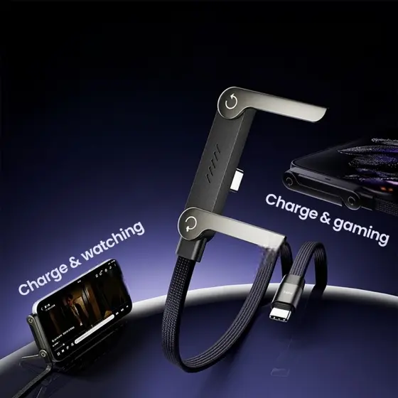 Adaptadores USB-C com Suporte Dobrável para Celular, Giratório, Cabo Não Incluso