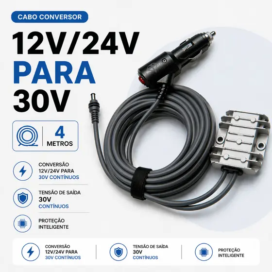 Inversor Conversor para Starlink Mini veicular 12V/24V Para 30V Veicular 4 metros