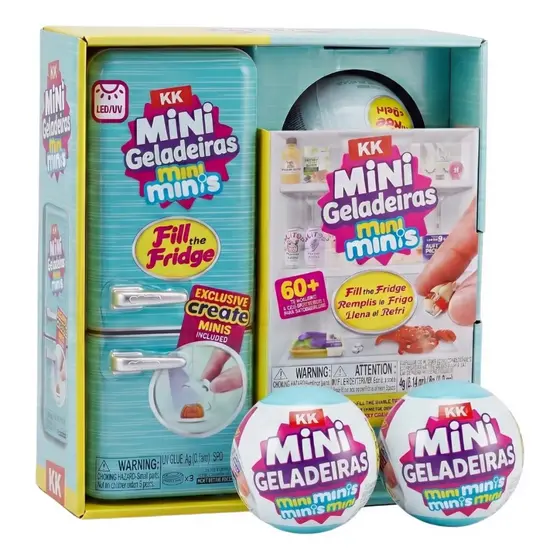 Conjunto de Brinquedos Mini Geladeira Mini Brands da ZURU - Miniaturas Colecionáveis com 2 Cápsulas Misteriosos e Mais