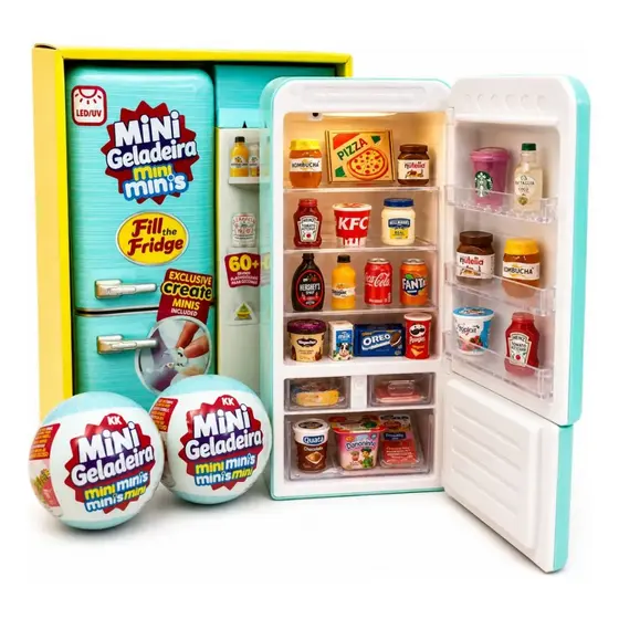 Mini Geladeira Fill The Fridge com 2 Bolas Mini Brands Surpresa Colecionável