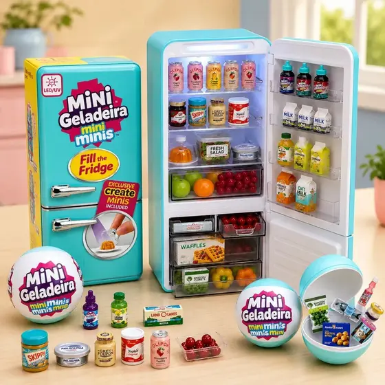 Mini Brands Zuru Conjunto De Brinquedos De Geladeira Com 2 Cápsulas Surpresa 60 Plus Micro Réplicas DIY Decoração