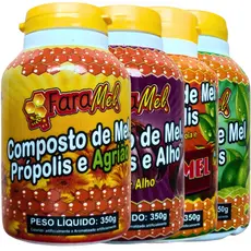 Kit 6 Un. Composto De Mel - Sabor Agrião, Alho, Limão e Abacaxi Farmel 350g