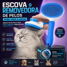 Escova Removedora de Pelos para Cães e Gatos com Botão Autolimpante Rasqueadeira Massageadora Pet
