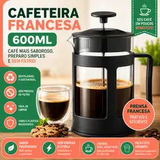 Cafeteira Prensa Francesa 600ml Premium Filtro Inox Reutilizável Chá Café Espumador de Leite