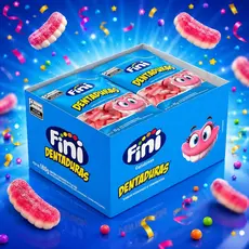 Balas Fini 15g Mini Dentaduras Gelatina Morango Framboesa Caixa Com 12 Unidades
