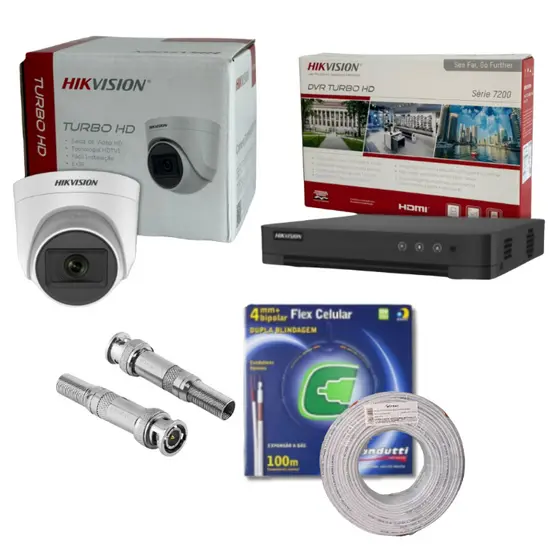 4 CÂMERAS DOME INTERNA DS-2CE76DOT-EXIPF + DVR GRAVADOR DIGITAL HIB. 4 CANAIS DS-7204HGHI-M1/T