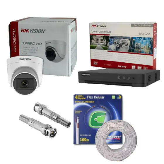 8 CÂMERAS DOME INTERNA DS-2CE76DOT-EXIPF + DVR GRAVADOR DIGITAL HIB. 8 CANAIS DS-7208HGHI-M1/T