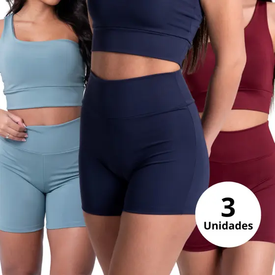 Kit Shortinho Academia Fitness Feminino e Cintura Alta Zero Transparencia