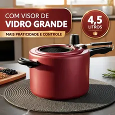 Panela De Pressão Antiaderente MTA 4,5 Litros Com Visor De Vidro Original Fechamento Interno Cereja