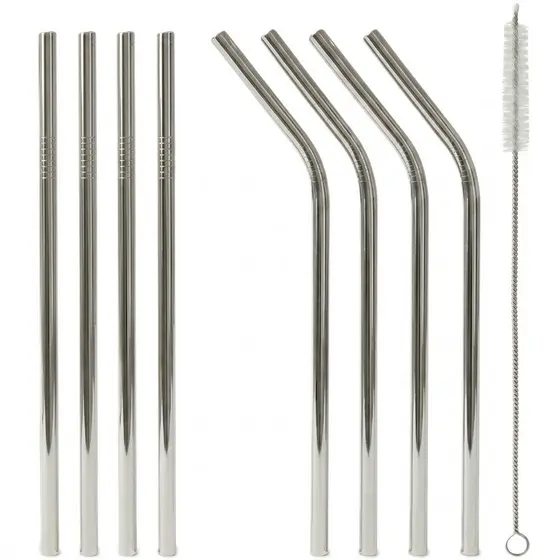 Combo 4/8 Canudos Aço Inox Reutilizáveis com Escova de Limpeza Ecológico Laváveis