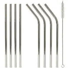 Combo 4/8 Canudos Aço Inox Reutilizáveis com Escova de Limpeza Ecológico Laváveis