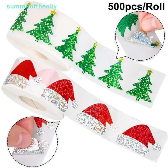 Prosperoneframe 200-500pcs Adesivos De Natal Árvore Chapéu De Papai Noel Etiquetas De Presente Autoadesivas Em PVC Selos