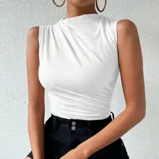 Body feminino gola alta elegante justo modelador confortável sem manga moderno regata ombro
