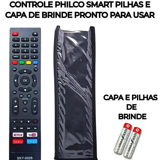 Controle Remoto Philco Smart TV Compatível Netflix Pronto Para Usar + Capa e Pilhas Brinde