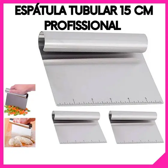 Espátula Inox 15cm Raspador de Massa com Cabo Tubular – Cozinha Profissional e Doméstica 3 Unidades