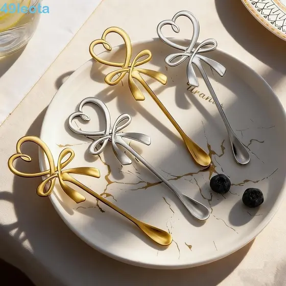 LEOTA 6 Pcs Mini Colher De Café , Em Forma De Coração De Aço Inoxidável Com Cabo Longo Pendurada Chá Nó De Arco