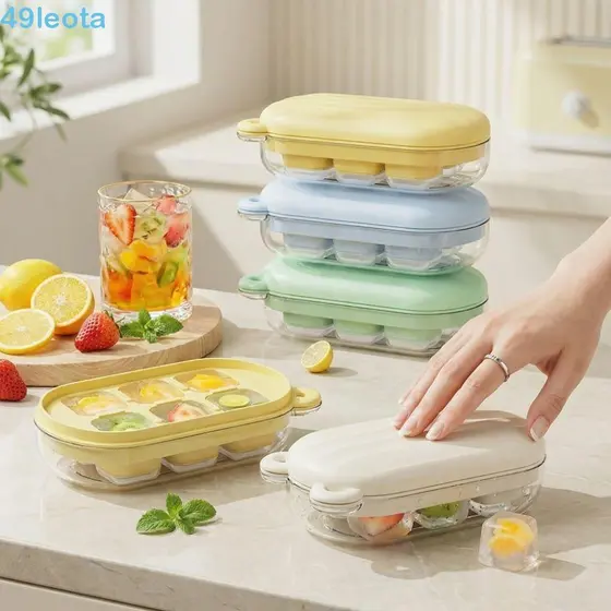 Molde De Cubo De Gelo De Silicone LEOTA , Grande Capacidade Com Tampa Grade Ursinho , Quadrado 6 Grades DIY Ice Maker