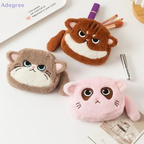 Adegree Adorável Gatinho Bolsa De Moedas De Pelúcia Dos Desenhos Animados Gato Carteira Mudança De Dinheiro Fone De Ouvi