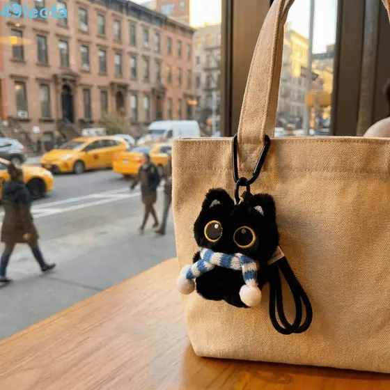LEOTA Cordão De Gato Preto , Boa Sorte Ker Anel Chaveiro De Pelúcia , Ornamentos Saco Bonito Pendurado Decoração Chave