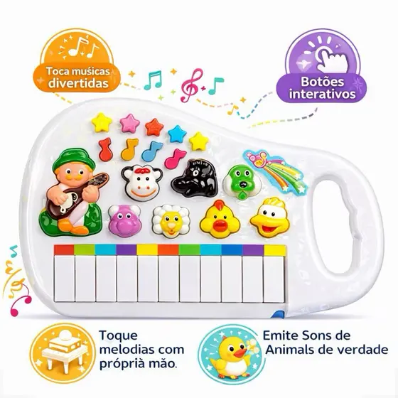 Piano Teclado Animal Brinquedo Infantil Sons Fazenda Sitio