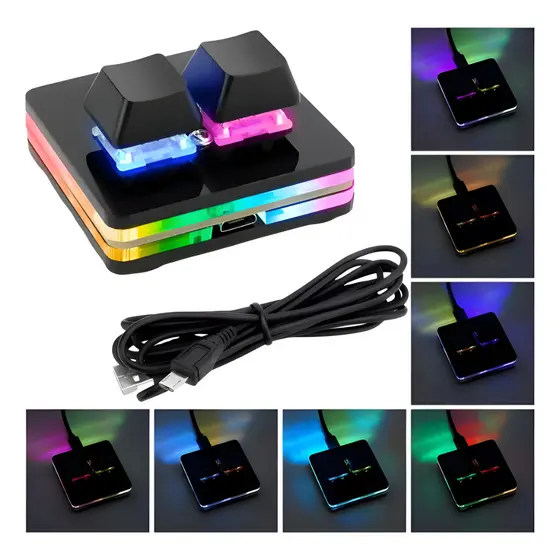Mini Teclado Mecânico 2 Teclas Red Switch RGB USB-C Gamer Macro Keypad Programável Plug Play