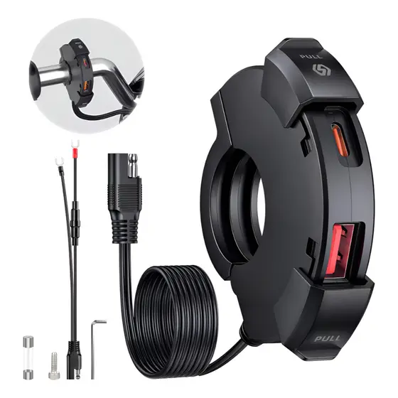 Carregador Moto Tipo C com Suporte para Celular Fixação Segura e Carga Rápida na Motocicleta