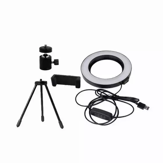 Anel de Luz Ring Light com Suporte de Celular Led de Mesa pequeno Tripé 6 Polegada 16cm Maquiagem/Live/