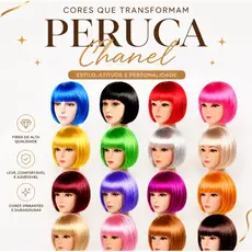 Peruca Channel Sintética Multicolorida para Carnaval, Halloween, Cosplay e Festas